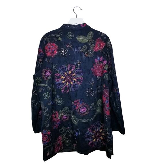 CHICO'S Bali Night Black Floral Embroidered Sarah Jacket Artsy Chico's 3 (XL) 16 - Picture 3 of 10
